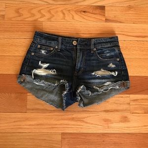 AEO Dark Wash Ripped/Distressed Denim Shorts